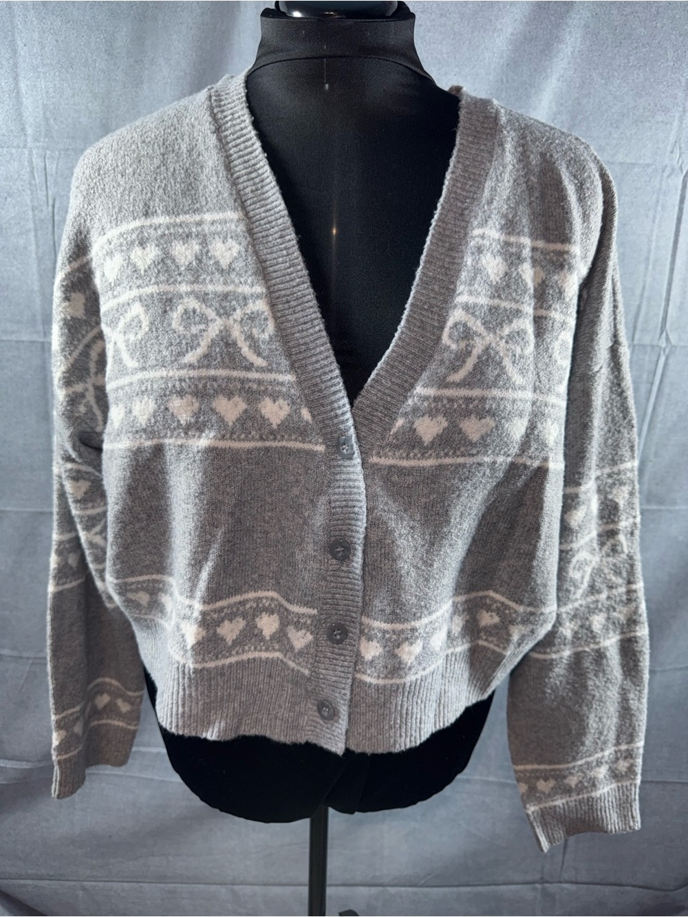 2678-No Boundaries Gray V-Neck Button Fair Isle Cardigan
